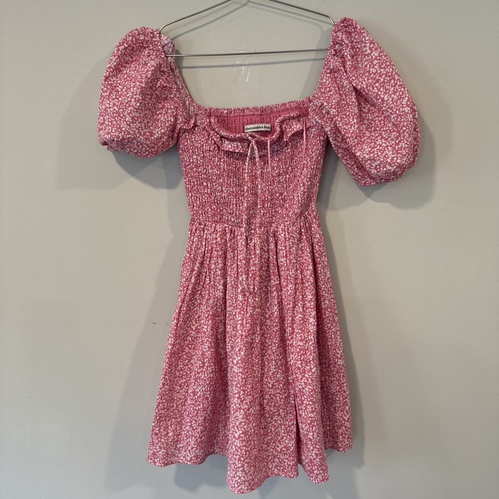 Abercrombie & Fitch Pink Ditsy Floral Smocked Puff Sleeve Mini Dress XXS 2818 - Picture 2 of 10